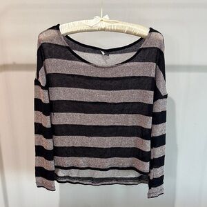 Sparkle & Fade Black and Gray Striped Long Sleeve Top